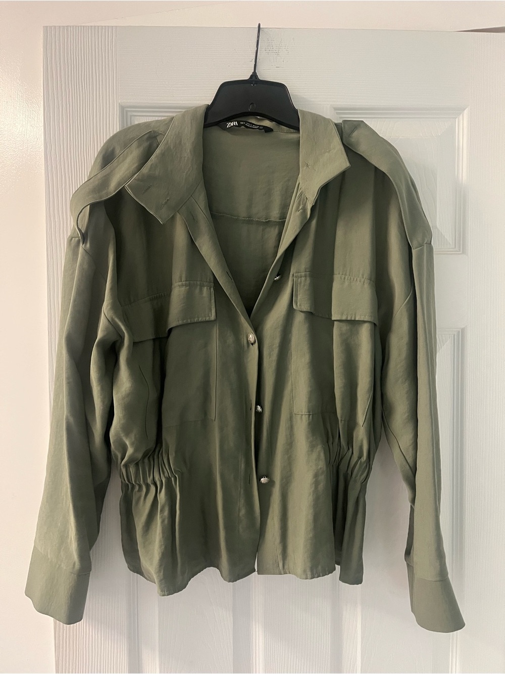 Zara Sage Green Utility Jacket with Drawstring Waist